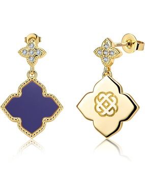 Anthropologie Gold and Purple Enamel Clover Drop Earrings